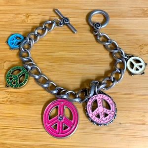 Charm Bracelet with Peace Charms and Toggle Clasp